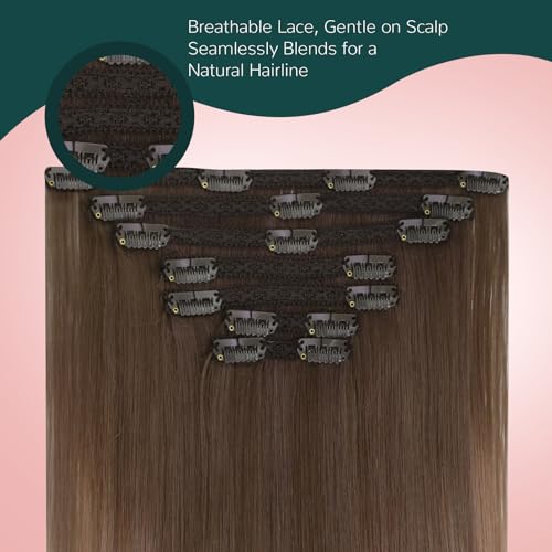 Image of Easyouth Clip in Extensions Ombre Human Hair Extensions Clip ins Light Brown to Ash Blonde Mix Platinum Blonde Clips in Hair Extension Real Human Hair 22 Inch 85G 5Pcs