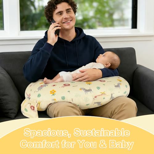 Image of x-vesolje Plus Size Nursing Pillow Wider Support, Breastfeeding Pillow with Adjustable Strap Fit All Body Type, Ergonomic Breast Feeding Pillow, Baby Feeding Pillow for Mom- Max Size /Animal Yellow