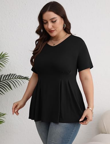 Women’s Plus Size Casual Short Sleeve Dressy Empire Waist V Neck Babydoll Peplum Tunic Tops T-Shirts2