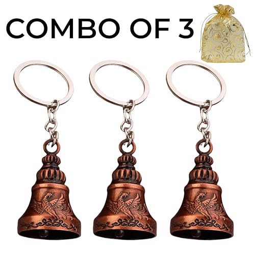 Image of Combo of 3 Guardian Bell Keychain | Bronze Phoenix Protection Bells for Riders, Couples & Friends | Good Luck for Motorcycles | Set of 3 Bronze Phoenix Guardian Bell