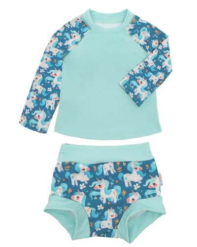 Image of ALVA 2 Pcs Long Sleeve Rash Guard Swim Diaper Sets, Baby Toddler Swimsuit UPF 50+ Sun Protection for Boy and Girl