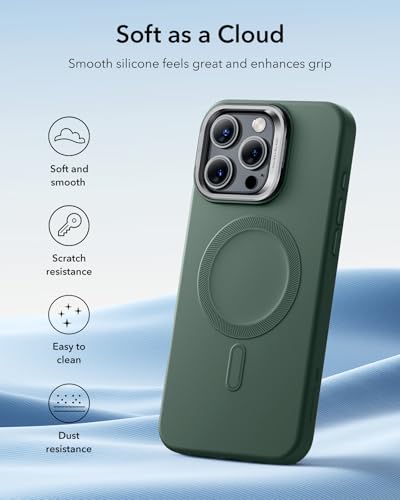 Image of ESR for iPhone 16 Pro Max Case, Silicone Case with Stand, Compatible with MagSafe, Built-in Camera Stash Stand, Magnetic Phone Case for iPhone 16 Pro Max, Cloud Series, Green