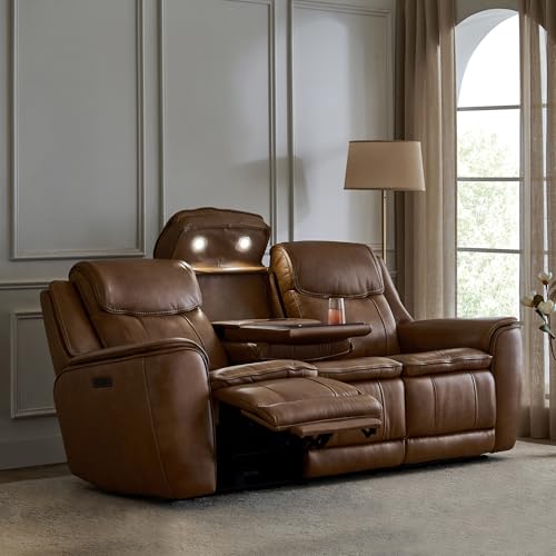 Image of Home Centre | Potsdam Half Leather 3-Seater Zero Gravity Electric Recliner | Recliner Sofa for Living Room | Solid Wood | Tan | 1 Year Warranty