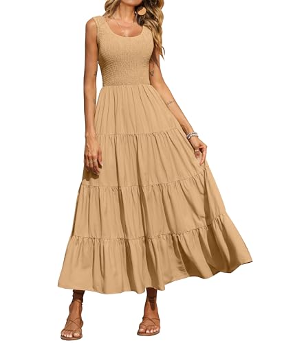 Image of PRETTYGARDEN Women's 2026 Casual Loose Plain Maxi Sundress Smocked Tank Dress Sleeveless Summer Beach Tiered Long Dresses