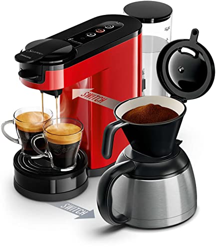 Philips Domestic Appliances SENSEO Switch Machine à Café à Dosettes et Filtre - Technologie 2 en 1, Réservoir d'Eau de 1 L, 7 Tasses en une Seule Fois, Couleur Rouge (HD6592/85)