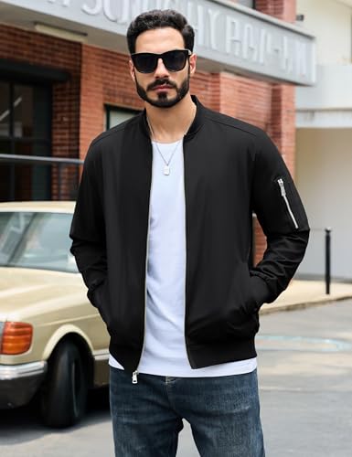 TACVASEN Mens Bomber Jacket Plaid Lined Casual Windbreaker Stylish Light Fall Spring Jackets Windproof Zip Up Coat3