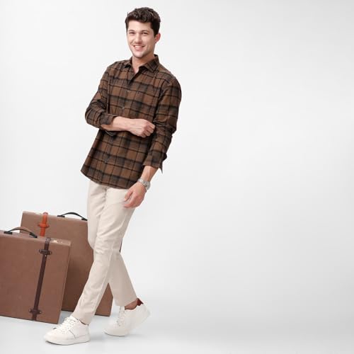 Image of BASICS 100% Cotton Checked Shirt for Men | Slim Fit | Everyday Smart Casual Wear | Full Sleeve