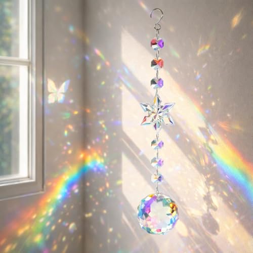 Crystal Sun Catchers for Windows Suncatcher Kit with Hanging Crystals Stained Glass Window Decorations Friendship & Healing Gifts for Women Garden Ornaments Outdoor Sun Catcher Crystals Style B