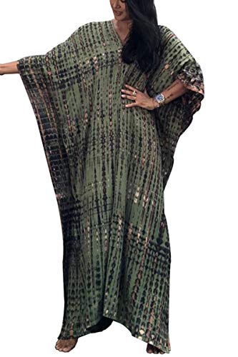 L-Peach Kimono Boho pour Femme Longue Cardigan Kaftan Surdimensionné Roomy Loungewear Robe de Plage Cover Ups Robes (Taille unique, A Vert Foncé)