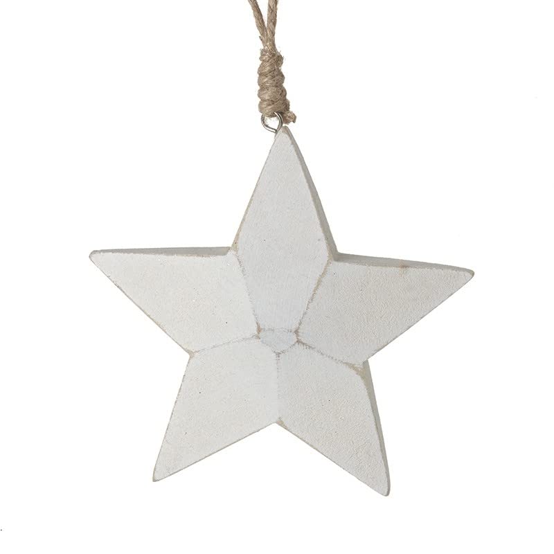 Set of 2 Heaven Sends Large White Stars with Twine Hanging Ornaments, 13.5 x 13.5 x 3.3cm