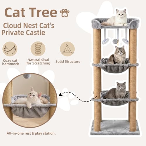 Rascador Torre para gatos 3 niveles con hamaca y poste de sisal miniatura 2