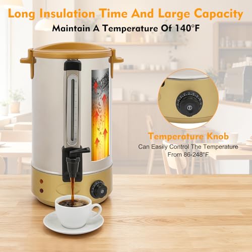 Image of 120Cup Electric Hot Water Dispenser, 7.4 Gal Stainless Steel Commercial Water Boiler and Warmer, 1800W Temp Adjustable Tabletop Tea Coffee Urn for Parties (7.4Gal Gold)