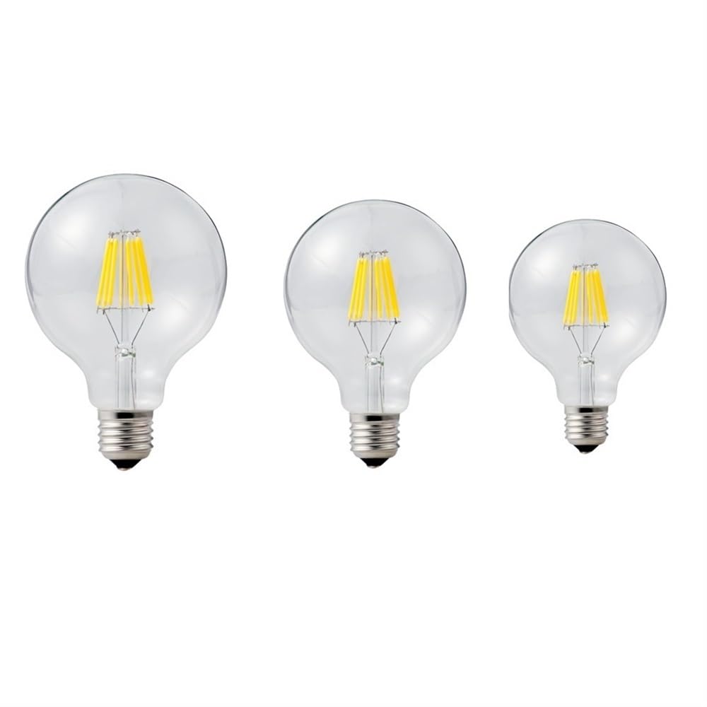 1fortunate Paquete de 10, bombilla de filamento LED G80 G95 G125, bombilla grande mundial de 4W, 6W, 8W, bombilla Edison de filamento E27, lámpara de interior de vidrio transparente AC220V