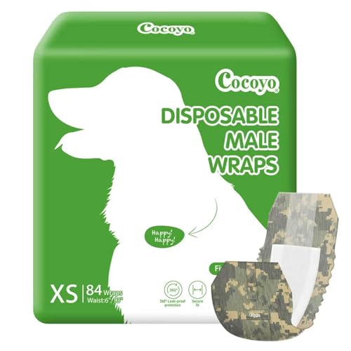 COCOYO Disposable Male Dog Wraps, Extra Small Size, 84 Count, Super Absorbent, Breathable, Wetness Indicator