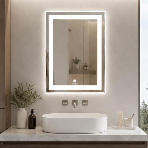 Image of Plantex Metal LED Wall Mirror with Triple-Tone /Touch Mirror for Bedroom /Dressing Room /Living Room - Rectangle Shape (18 X 24 Inch)