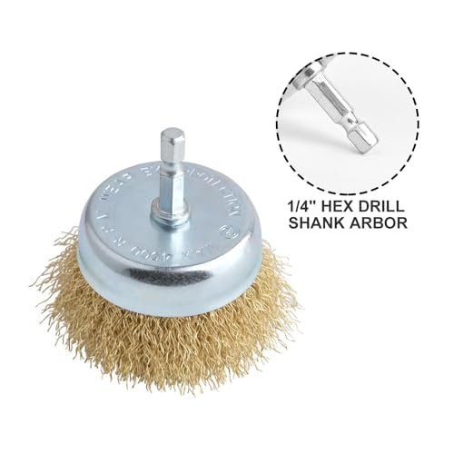 Gunpla HIPGCCJ 3 Inch Wire Cup Brush With 1/4 Inch Hex Shank Hardened Brass Steel Crimp Wheel Heavy Duty Wires Brushes thumb #5