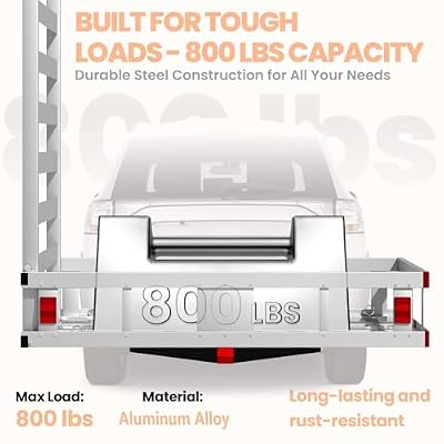 Hitch Cargo Carrier with Ramp, 50 X 29.5 X 9 in Trailer Hitch Cargo Carrier, Hitch Mount Cargo Carrier for SUV, Pickup, Sedan - Durable Aluminum Alloy Material (800LBS Silver Aluminum Alloy)