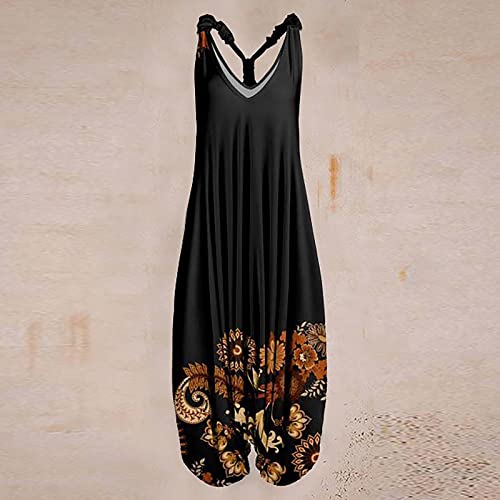 OIOLOYJM Summer Plus Size Boho Overalls for Women 2025 Fashion Jumpsuits Loose Fit Rompers Floral Printed Baggy Harem Pants