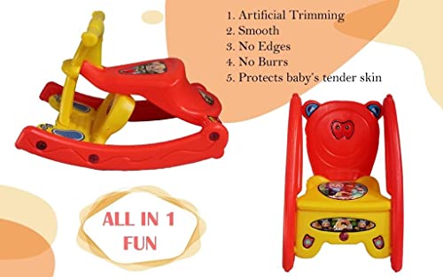 Image of 2-in-1 Boy's and Girl's Ride Baby Toys Rocking Musical Chair, Kids Sitting Chair Gift Baby Rocking Chair for Babies Swing with Backrest for 6 Months-3 Years Old (Red & Yellow)