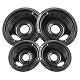 COZZIVITA GE Black Stove Drip Pans, 10% Energy Save by Enamel Spraying Prevent Bending and Rust - Include 2 6'' Burner Drip Pans and 2 8'' Drip Bowl