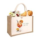 HAYGEM Bolsa de Regalo de Yute con Estampado de Cócteles, Lino Grueso Tote Bag con Botones, Capazo Playa Forma Cuadrada, Bolso Adecuado para Fiestas, la Playa y el Uso Diario