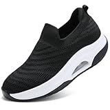 Basket Chaussure Femme Sneakers Chaussures Orthopediques Légères et Respirantes Confort Antidérapant Semelle Outdoor de Running sans Lacets Chaussures de Coussin d'air Noir Blanc 40 EU
