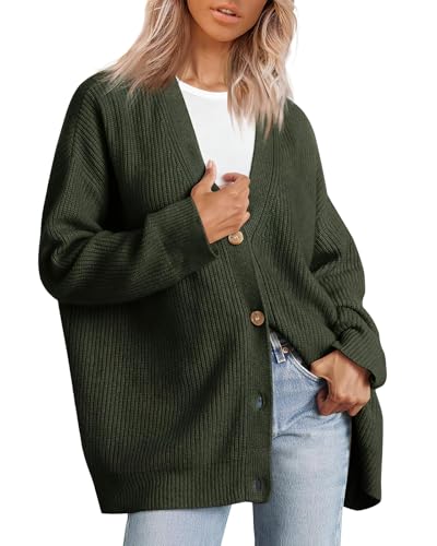 Image of ebossy Women's Open Front Knit Cardigan Casual Long Sleeve Oversized Button Lightweight Sweater Outwear