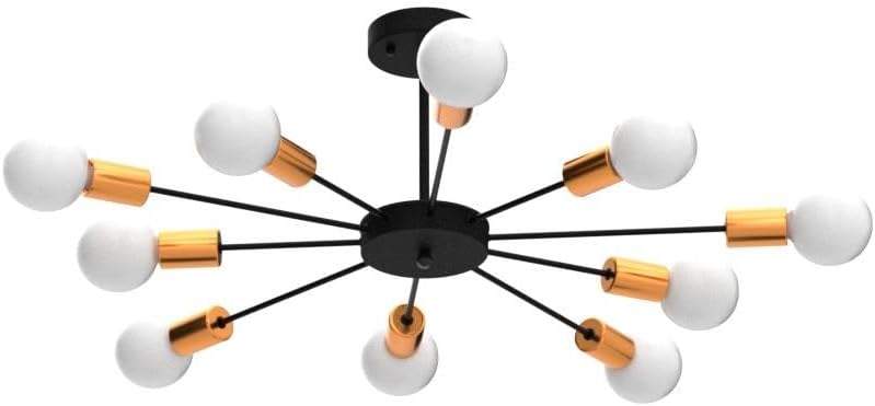 Jaycomey Semi Flush Mount Sputnik Ceiling Light,10-Light E26 Base Modern Black Sputnik Chandelier,Industrial Ceiling Lamp Fixture for Kitchen Farmhouse Living Room Dining Room