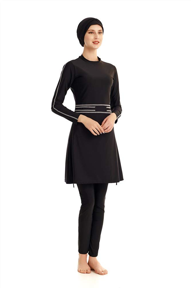obaSeteck Muslim Swimsuits for Women, Full Coverage Islamic Burkini Modest Swimwear Long Sleeve Bathing Suit (N1, L, l)