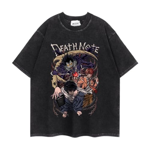 Death L Lawliet Note Camiseta Washed Vintage Manga Corta Street Trend Top