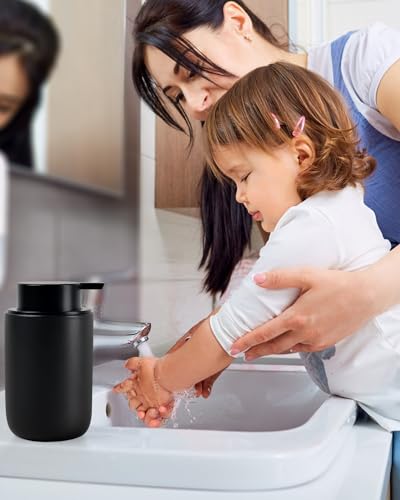 Image of BosilunLife Black Foam Soap Dispenser - Ceramic Foaming Hand Wash Dispenser for Bathroom Modern Farmhouse Small Soap Dispenser Lotion Hand Pump Dispenser for Kitchen Sink