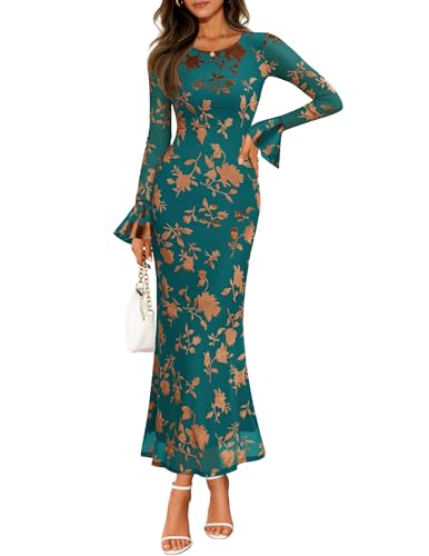 ZESICA Women's 2025 Bell Long Sleeve Floral Maxi Dress Fall