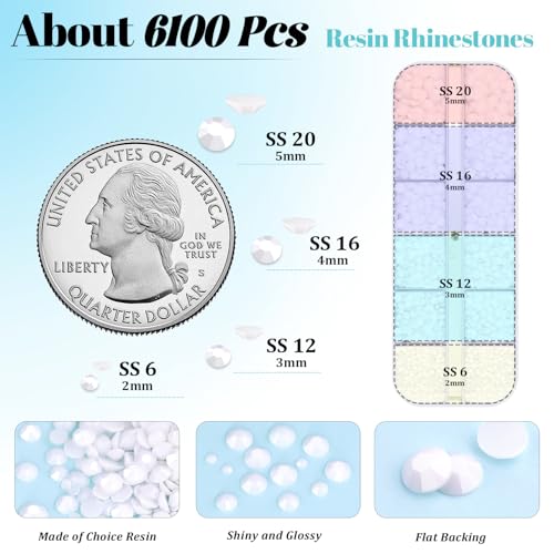 Image of 6100Pcs Resin Rhinestones for Crafting with 2Pcs 10ml B7000 Jewelry Glue, 1 Box Flatback Crystals Diamond (White) for Bedazzling Crafts DIY Nail Art Non Hotfix Gems for Clothing Shoes