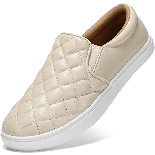 STQ Casual Slip On Shoes for Women Memory Foam Lightweight Loafers Beige White Size 8