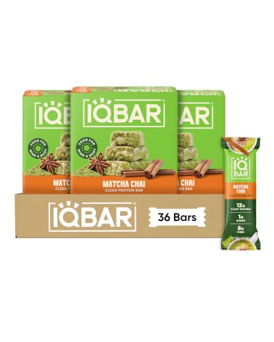 IQBAR Clean High Protein Bars, Low Sugar Snack, Matcha Chai 36ct