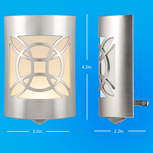 Image of GE CoverLite LED Night Light, Decorative, Plug-in, Smart Dusk-to-Dawn Sensor, Home Decor, Ideal for Bedroom, Bathroom, Kitchen, Hallway, UL-Certified, 11358, Brushed Nickel | Geometric