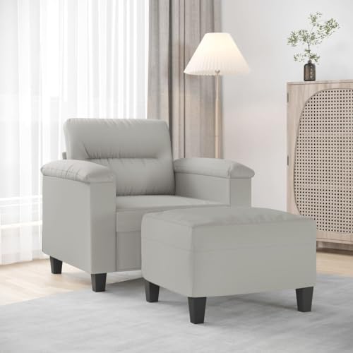 Genérico Sillón con Taburete Tela de Microfibra Gris Claro 60 cm,Sofás-3201226