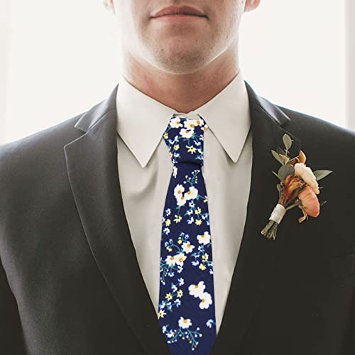 Image of Mantieqingway Floral Ties for Men Skinny Cotton Tie Flower Necktie
