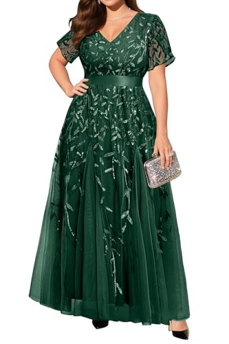 Image of Pinup Fashion Plus Size Formal Dresses - Evening Gowns Wedding Sequin Embroidery V-Neck Prom Long Dress