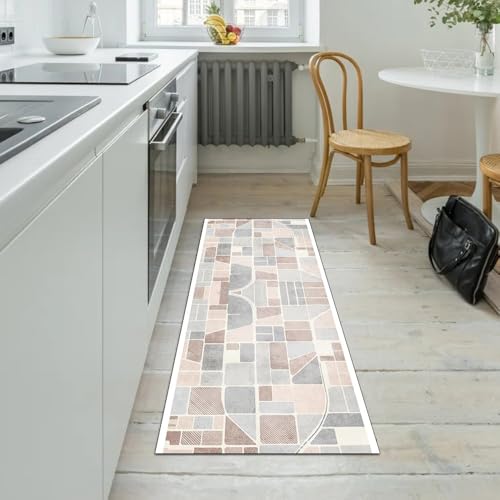 Alfombra de diseño 3D gris rosa elegante para pasillo lavable 5