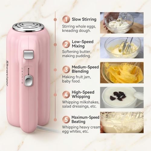 Image of Hand Mixer, 5-Speed Electric Whisk with Turbo Boost Includes 6 Stainless Steel Attachments - Great Stand Mixer Alternative for Baking Cakes, Bread & More