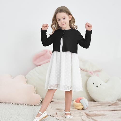 Image of Girls' Long Sleeve Knitted Bolero Cardigan Kids Button Closure Shrug Sweaters Cropped Jacket Cover Up Tops