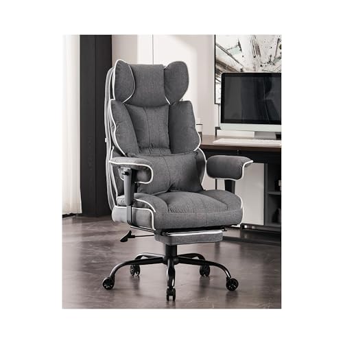 Image of Efomao Fabric Office Chair, Big and Tall Office Chair 400 lb Weight Capacity, High Back Executive Office Chair with Foot Rest, Ergonomic Office Chair for Back Pain Relief, Gray