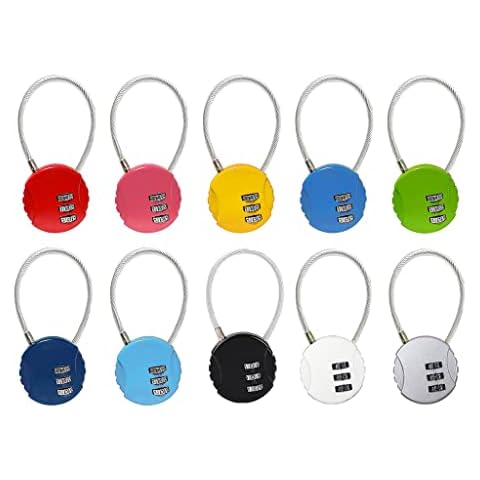 Kellegour 10 Pcs Combination Lock 3 Digit,3 Digit Gym Lock Waterproof Padlock Mini Padlock Wire Rope Bag Luggage Gate Lock,for Zippers,Backpacks,Trolley Cases,Gym Lockers,Fence(10 Colors) Cover