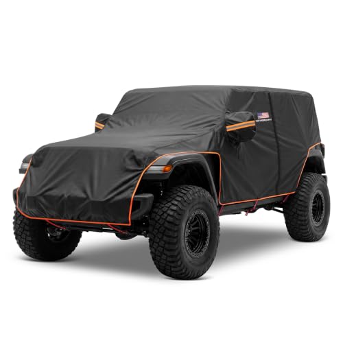 Image of NEVERLAND Wrangler Extended Cab Cover Outdoor - 2007-2026 Wrangler JKU JLU 4 Door, Waterproof UV Half Cover Rain Cover with Door Zipper, 10 Adjustable Hooks, Reflective Strips, American Flag Design