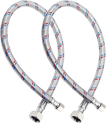 PLUMBINGMASTER 12 Faucet Hose Connector 3/8 Comp x 1/2 FIP Braided Stainless Steel Faucet Water Supply Lines for Bathroom Kitchen Sink Faucet 2Pcs