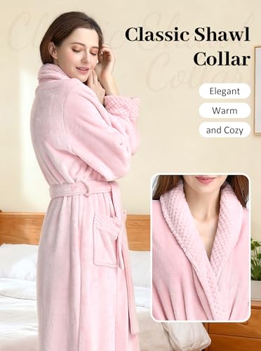 Image of Artfasion Womens Long Fleece Robe - Warm Soft Floor Length Flannel Bathrobes for Winter Thicker Long House Coat with Pockets
