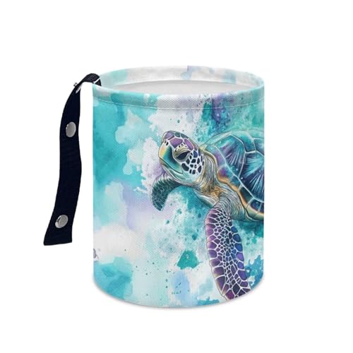 Image of Pensura Splash Ink Turtle Car Garbage Can Adjustable Buttons Mini Car Trash Bin Car Organizer Collapsible Trash Container Trash Bag for Car Accessories, Vehicle, Travelling, Camping