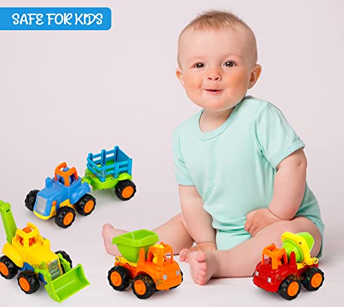 Image of Zest 4 Toyz Unbreakable Automobile Car Pack of 4 Friction Powered Cars Construction Push and Go Car Tractor Bulldozer Cement Mixer Truck Dumper for 1 2 3 Year Old Boy Girl Baby Kids