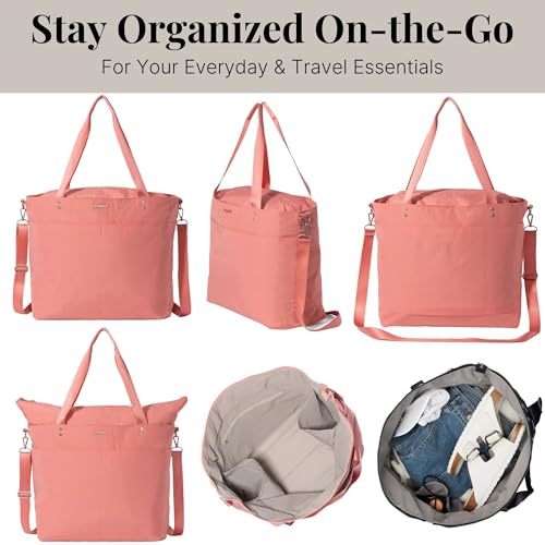 Image of Baggallini Carryall Tote - Lightweight Nylon Zipper Top Weekender Travel Beach Bag w /Luggage Sleeve
